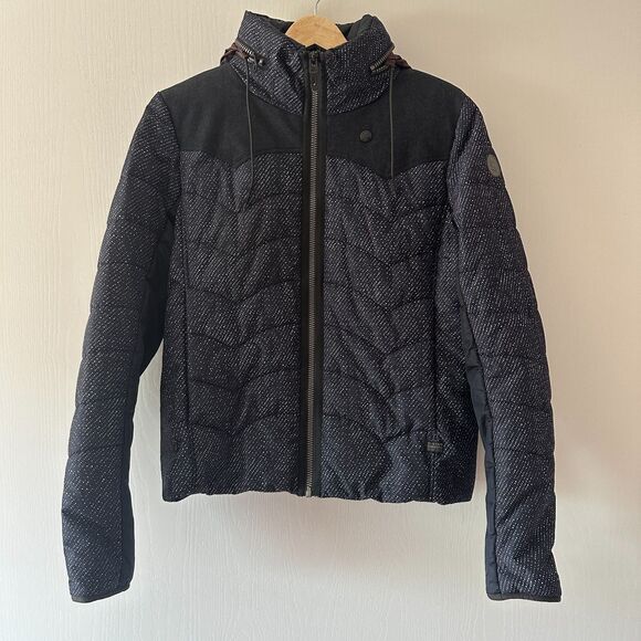 G-STAR RAW Womens Blizzard Tromp Hooded Jacket Coat Black Maroon Size Medium - Picture 1 of 13